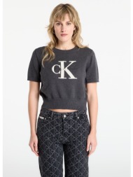 πουλόβερ calvin klein jeans chunky cotton graphic sweater grey xs