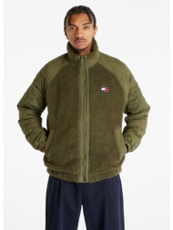 tommy jeans mix media sherpa jacket drab olive green