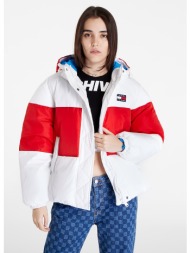 tommy jeans shiny badge puffer red