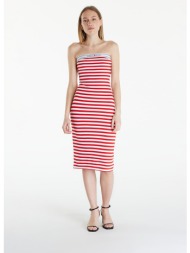 tommy jeans logo tape stripe knee lenght tube dress red