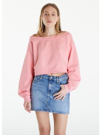 tommy jeans cropped off shoulder sweatshirt pink σε προσφορά