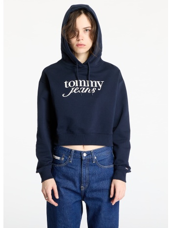 φούτερ tommy jeans relaxed cropped script hoodie blue m σε προσφορά