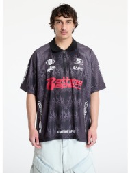 μπλουζάκι a bathing ape flame pattern overall print half zip relax fit polo shirt unisex black m