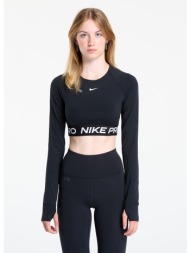 μπλουζάκι nike pro women`s dri-fit cropped long-sleeve top black/ white xs