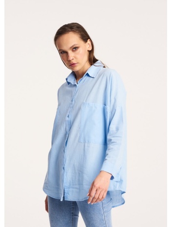 βαμβακερό πουκάμισο με διπλή τσέπη - γαλάζιο