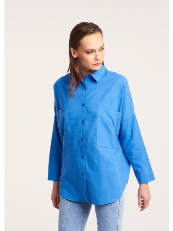 βαμβακερό πουκάμισο με διπλή τσέπη - μπλε