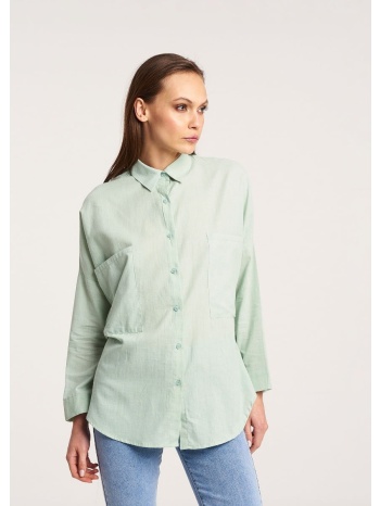 βαμβακερό πουκάμισο με διπλή τσέπη - φυστικί