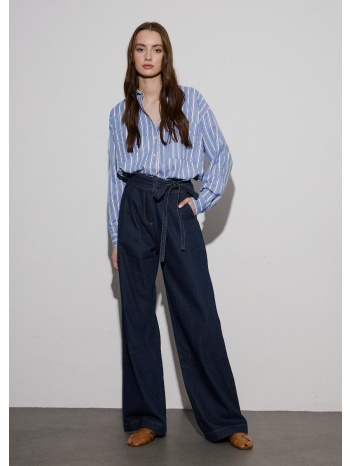 παντελόνι jean με πιέτες και ζώνη - μπλε σε προσφορά