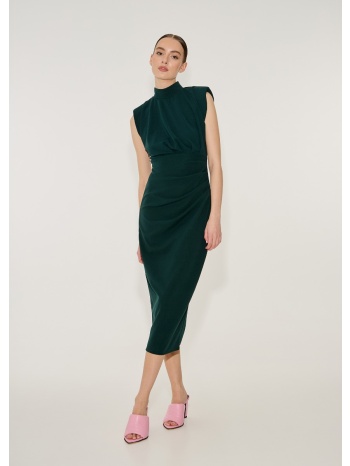 φόρεμα midi ντραπέ με σούρες - σκούρο πράσινο σε προσφορά