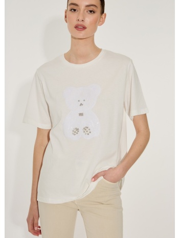 t-shirt με σχέδιο και διακοσμητικές λεπτομέρειες - λευκό