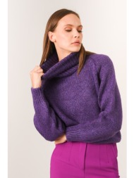 πουλόβερ με ψηλό γυριστό γιακά - μωβ
