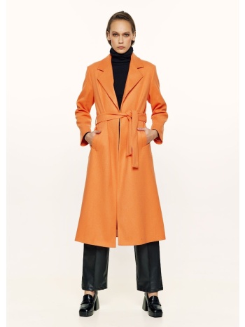 παλτό με μαλλί και ζώνη - πορτοκαλί