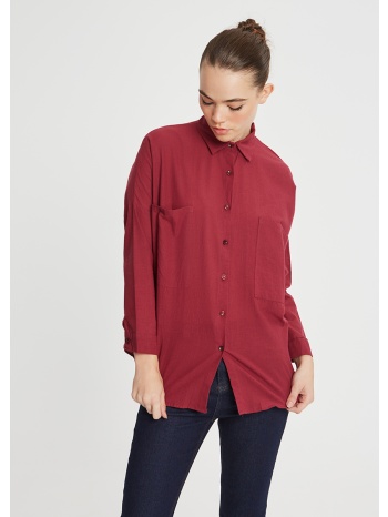 βαμβακερό πουκάμισο με διπλή τσέπη - μπορντό