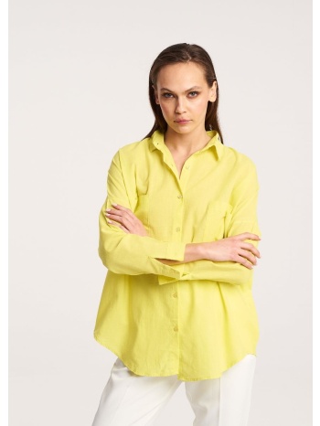 βαμβακερό πουκάμισο με διπλή τσέπη - έντονο κίτρινο