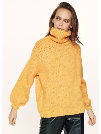 πλεκτό πουλόβερ με γυριστό γιακά - πορτοκαλί