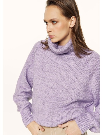 πλεκτό πουλόβερ με γυριστό γιακά - λιλά