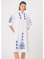 φόρεμα με κεντήματα και φαρδύ μανίκι - λευκό