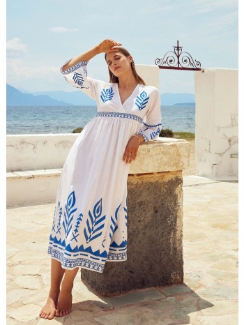 φόρεμα με ethnic κεντητό μοτίβο - γαλάζιο σε προσφορά