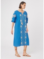 βαμβακερό φόρεμα με κεντήματα - μπλε