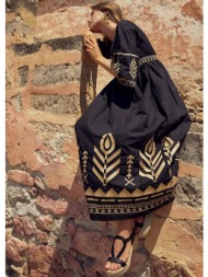 φόρεμα με ethnic κεντητό μοτίβο - μαύρο