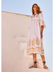 φόρεμα με ethnic κεντητό μοτίβο - λευκό