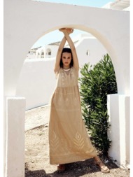 φόρεμα αμάνικο με κεντητό μοτίβο - camel