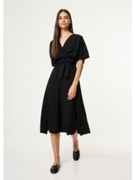 φόρεμα midi κρουαζέ με ζώνη - μαύρο
