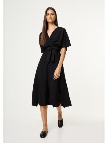 φόρεμα midi κρουαζέ με ζώνη - μαύρο σε προσφορά