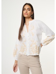 πουκάμισο με κέντημα και ραφές - λευκό
