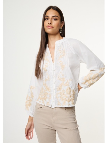 πουκάμισο με κέντημα και ραφές - λευκό σε προσφορά