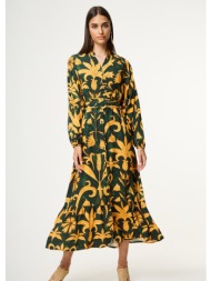 φόρεμα μακρύ με floral μοτίβο και ζώνη - πράσινο