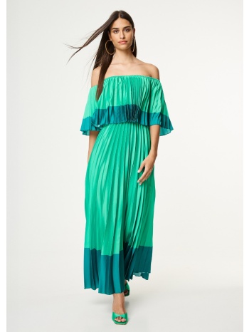 φόρεμα μακρύ πλισέ με σατινέ υφή - πράσινο σε προσφορά