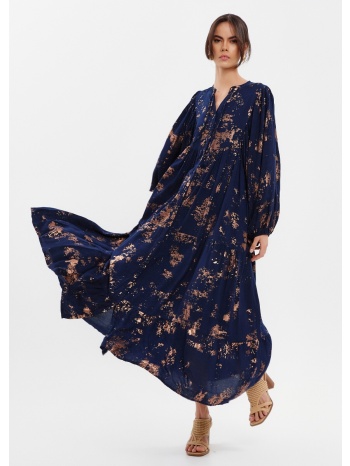 φόρεμα μακρύ με μεταλλιζέ τύπωμα - μπλε
