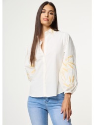 πουκάμισο με κέντημα και φαρδύ μανίκι - λευκό