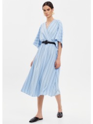 φόρεμα κρουαζέ με ρίγες και ζώνη - γαλάζιο
