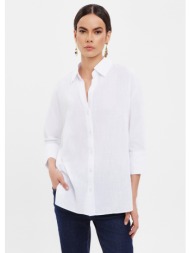 πουκάμισο με λινή υφή - λευκό