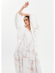 φόρεμα μακρύ με μεταλλιζέ τύπωμα - λευκό