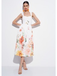 φόρεμα midi με floral μοτίβο - λευκό