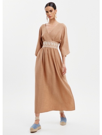 φόρεμα κρουαζέ με κέντημα στη μέση - camel σε προσφορά