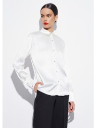 πουκάμισο ασύμμετρο με σατινέ υφή - λευκό