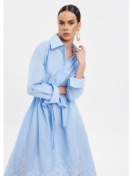 φόρεμα maxi με διάτρητο σχέδιο και ζώνη - γαλάζιο