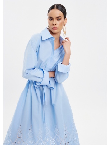 φόρεμα maxi με διάτρητο σχέδιο και ζώνη - γαλάζιο σε προσφορά