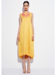 αμάνικο φόρεμα με στρογγυλή λαιμόκοψη - κίτρινο