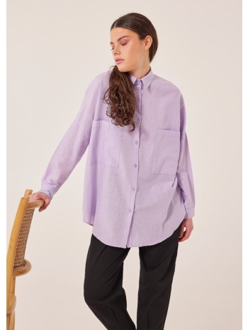 πουκάμισο λινό oversized - λιλά