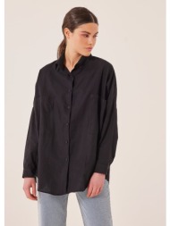 πουκάμισο λινό oversized - μαύρο