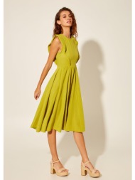 φόρεμα βαμβακερό αμάνικο με βολάν - olive green