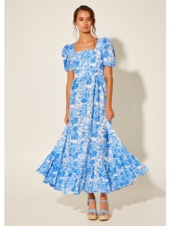 φόρεμα μακρύ με φλοράλ μοτίβο - μπλε