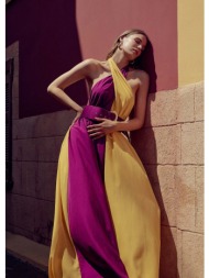 φόρεμα μακρύ με συνδιασμό χρωμάτων - μωβ