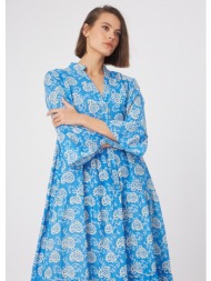 φόρεμα με λαχούρ μοτίβο και κουμπιά - γαλάζιο