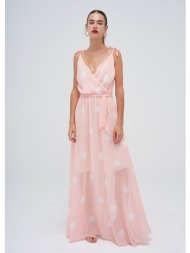 φόρεμα ροζ maxi σε πουά σχεδιο